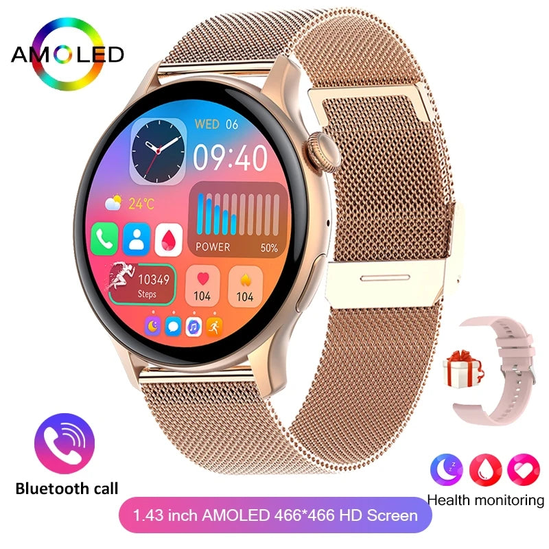 2024 True AMOLED Smart Watch Ladies Screen Always Show Time 466*466 HD Health Tracker Voice Calling Smartwatch Women For Xiaomi