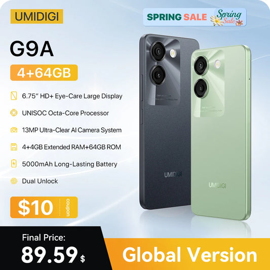 UMIDIGI G9A Android 14 Smartphone Octa-core 13MP Camera 64GB 6.75” Water Drop HD+  5000mAh Battery Dual SIM Card Cellphone