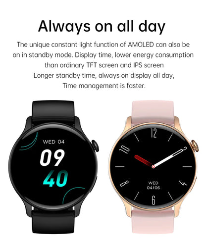 2024 True AMOLED Smart Watch Ladies Screen Always Show Time 466*466 HD Health Tracker Voice Calling Smartwatch Women For Xiaomi