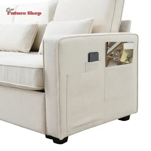 Seater Modern Linen Fabric Sofa With Armrest Pockets And 4 Pillows,Minimalist Style Couch For Living Room, Apartment, Office,3 Colors - Rios Future Shop