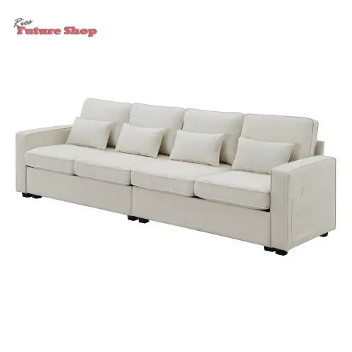 Seater Modern Linen Fabric Sofa With Armrest Pockets And 4 Pillows,Minimalist Style Couch For Living Room, Apartment, Office,3 Colors - Rios Future Shop