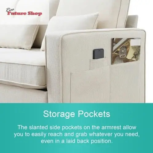 Seater Modern Linen Fabric Sofa With Armrest Pockets And 4 Pillows,Minimalist Style Couch For Living Room, Apartment, Office,3 Colors - Rios Future Shop