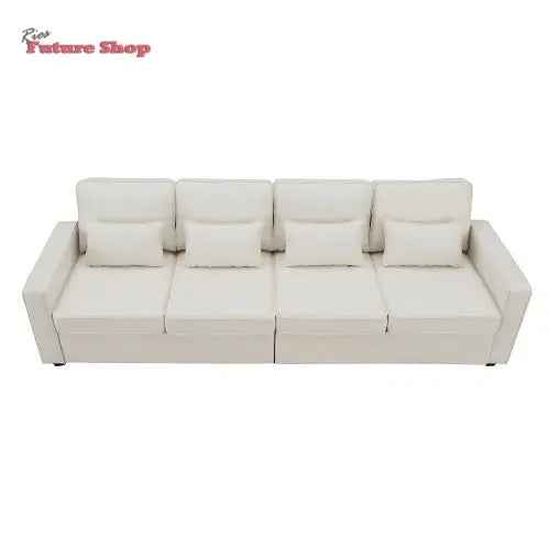 Seater Modern Linen Fabric Sofa With Armrest Pockets And 4 Pillows,Minimalist Style Couch For Living Room, Apartment, Office,3 Colors - Rios Future Shop