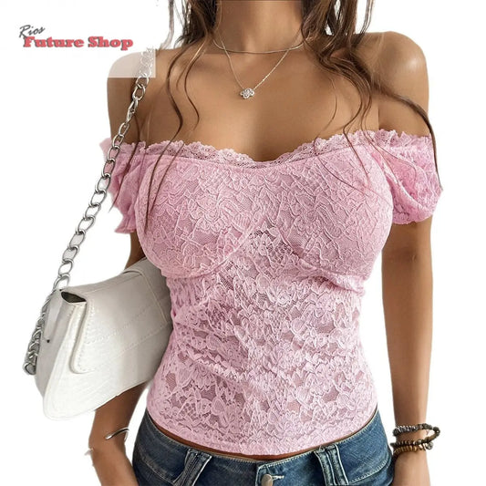 Sexy hollow out navel slimming one shoulder lace top for women's wear eprolo