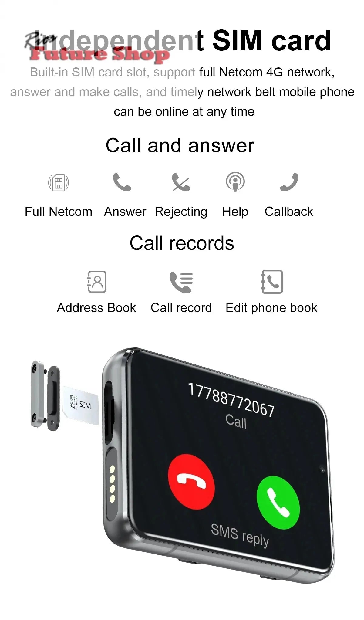 Smart Watch Phone 4G LTE Android 9 4+64GB Smartwatch 2.88" Screen Men Watch 2300mAh Dual Camera Face Unlock GPS WIFI - Rios Future Shop