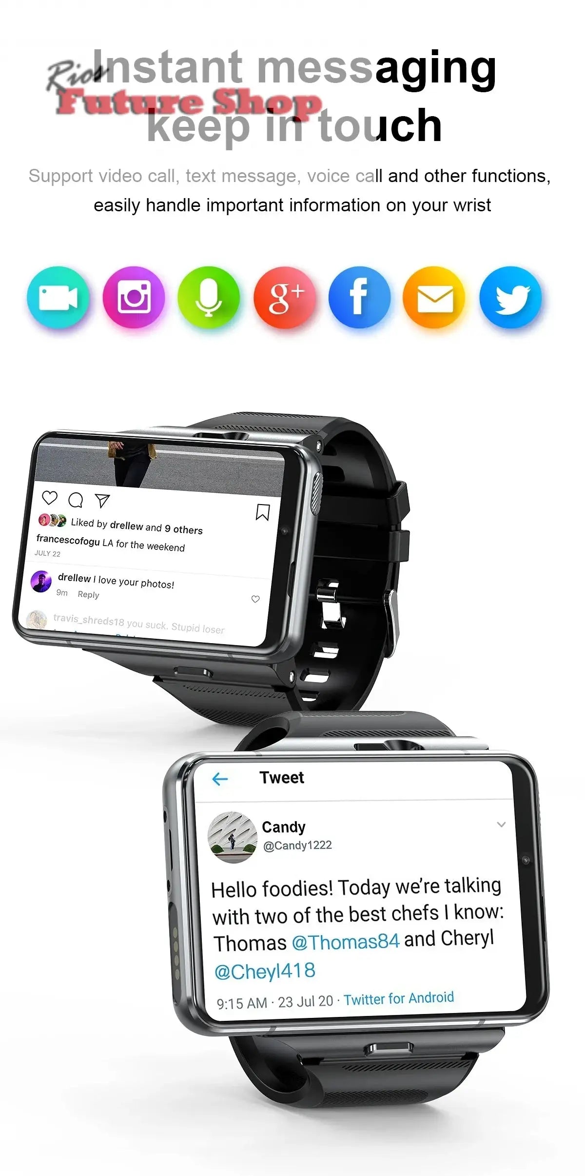 Smart Watch Phone 4G LTE Android 9 4+64GB Smartwatch 2.88" Screen Men Watch 2300mAh Dual Camera Face Unlock GPS WIFI - Rios Future Shop