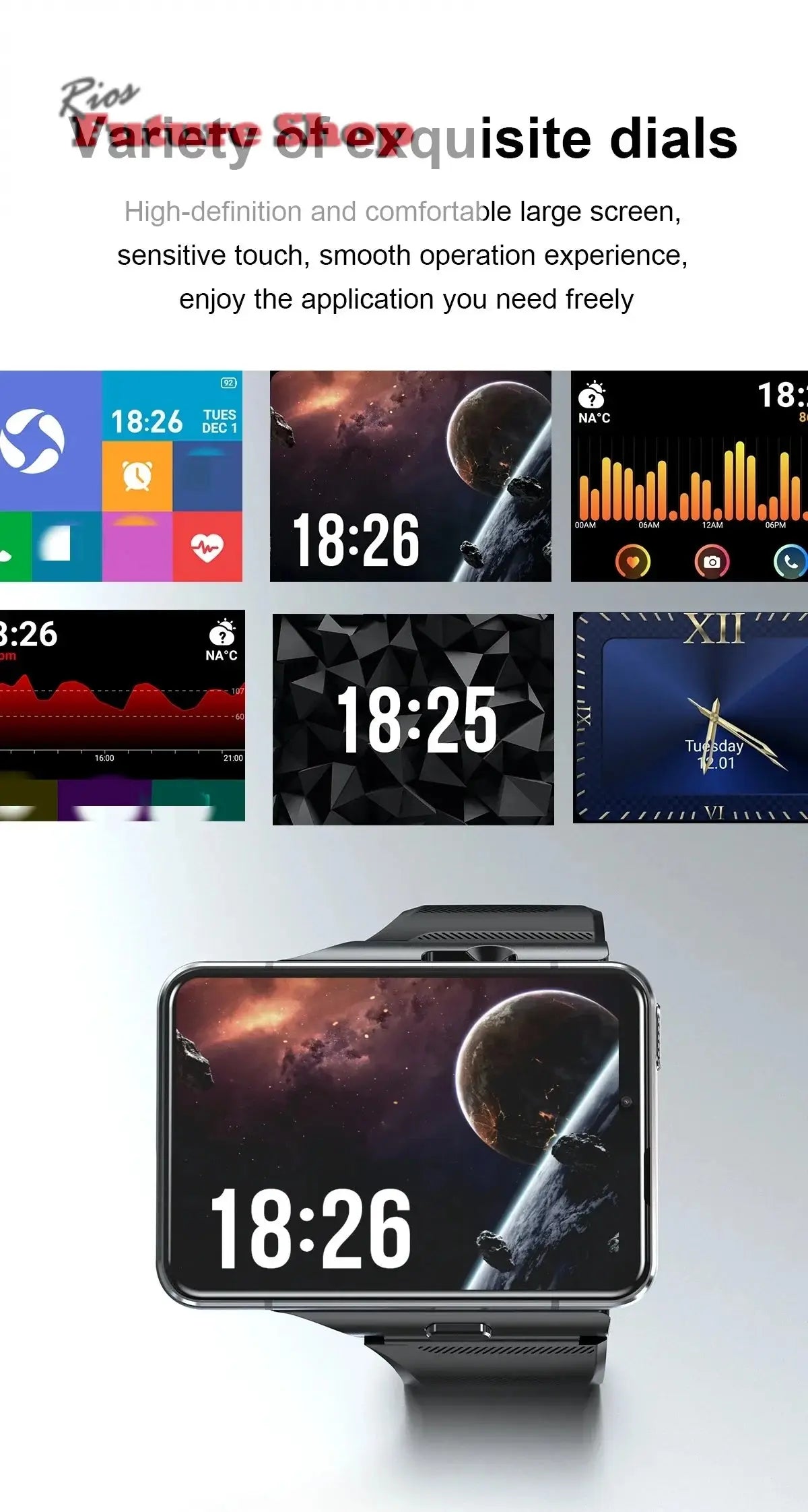 Smart Watch Phone 4G LTE Android 9 4+64GB Smartwatch 2.88" Screen Men Watch 2300mAh Dual Camera Face Unlock GPS WIFI - Rios Future Shop