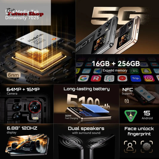 Smartphone 5G Cubot X100, Android 15, Dimensity 7025, 6nm, 2.5GHz,6.88-inch Screen,16GB(8+8),256GB, 64MP Camera, 5100mAh Battery - Rios Future Shop