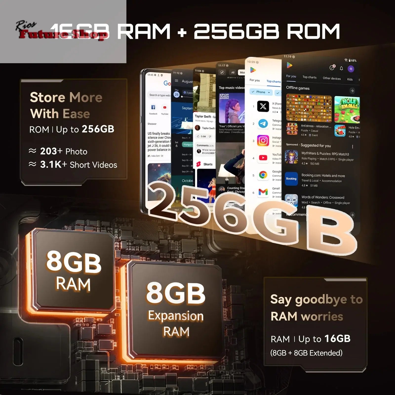 Smartphone 5G Cubot X100, Android 15, Dimensity 7025, 6nm, 2.5GHz,6.88-inch Screen,16GB(8+8),256GB, 64MP Camera, 5100mAh Battery - Rios Future Shop