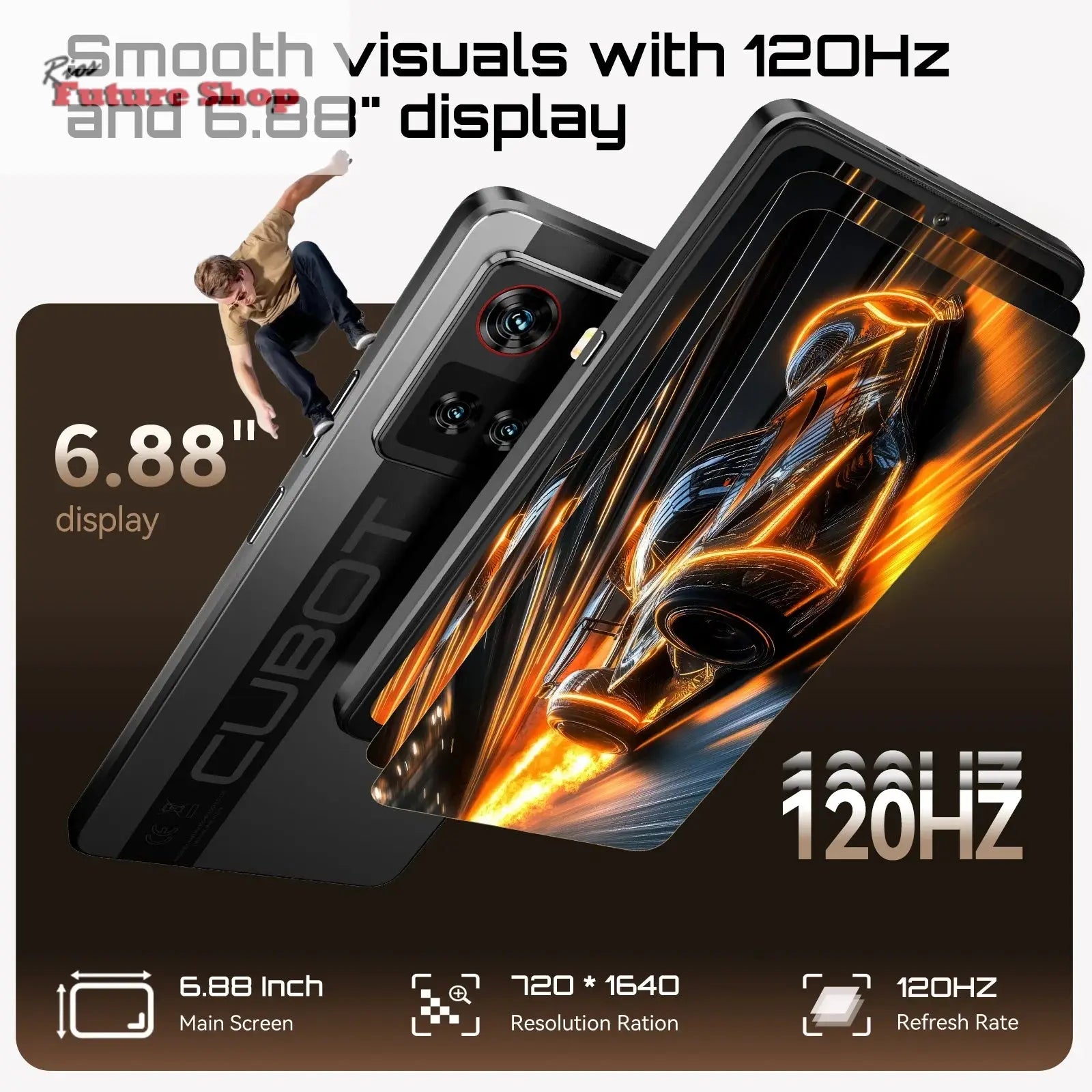 Smartphone 5G Cubot X100, Android 15, Dimensity 7025, 6nm, 2.5GHz,6.88-inch Screen,16GB(8+8),256GB, 64MP Camera, 5100mAh Battery - Rios Future Shop