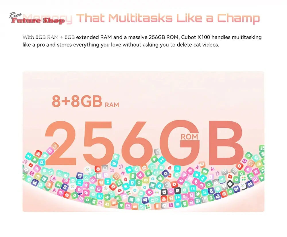 Smartphone 5G Cubot X100, Android 15, Dimensity 7025, 6nm, 2.5GHz,6.88-inch Screen,16GB(8+8),256GB, 64MP Camera, 5100mAh Battery - Rios Future Shop