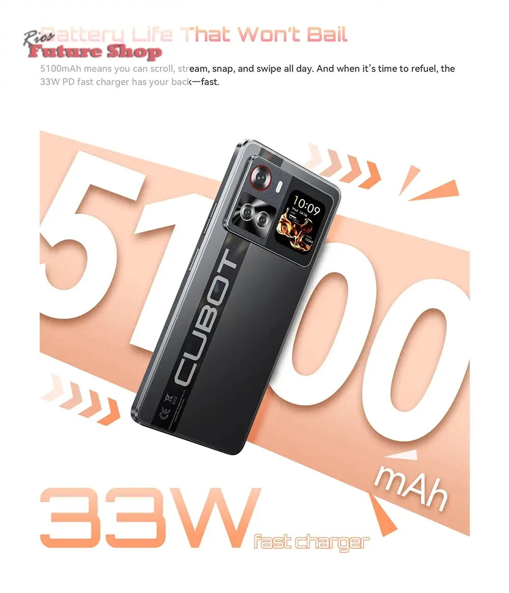 Smartphone 5G Cubot X100, Android 15, Dimensity 7025, 6nm, 2.5GHz,6.88-inch Screen,16GB(8+8),256GB, 64MP Camera, 5100mAh Battery - Rios Future Shop