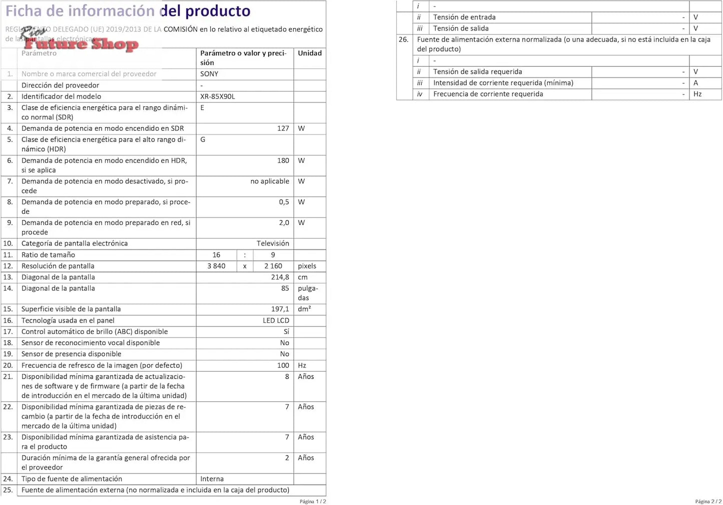 Sony BRAVIA XR-85X90L, 85 Pulgadas, TV Full Array LED, 4K HDR, Smart Google TV, Funciones Eco, Bravia Core, Menú Gaming para PlayStation5, Marco de Aluminio - Rios Future Shop