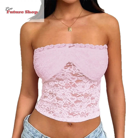 Strapless and navel exposed hollow solid color knitted top eprolo