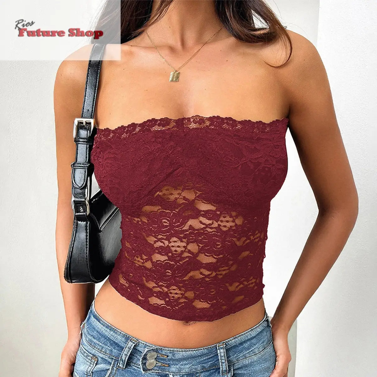 Strapless and navel exposed hollow solid color knitted top eprolo