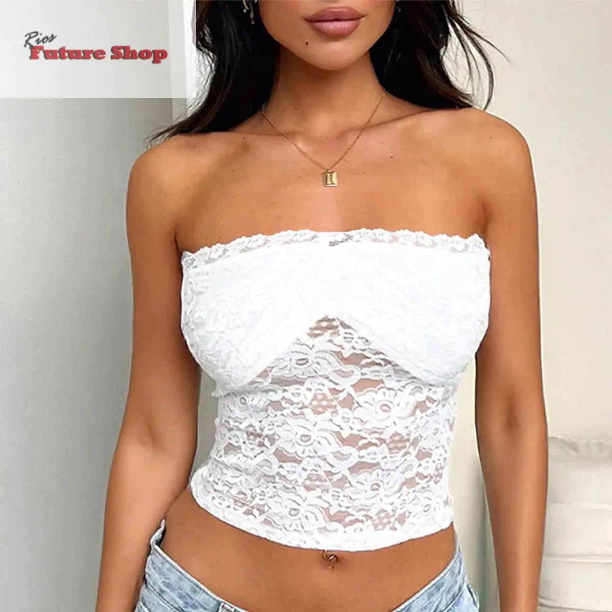 Strapless and navel exposed hollow solid color knitted top eprolo