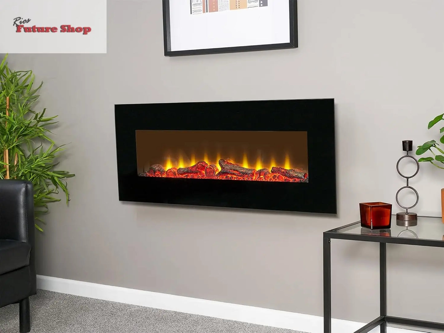 Sureflame WM-9331 - Chimenea eléctrica de pared con mando a distancia (107 cm), color negro - Rios Future Shop