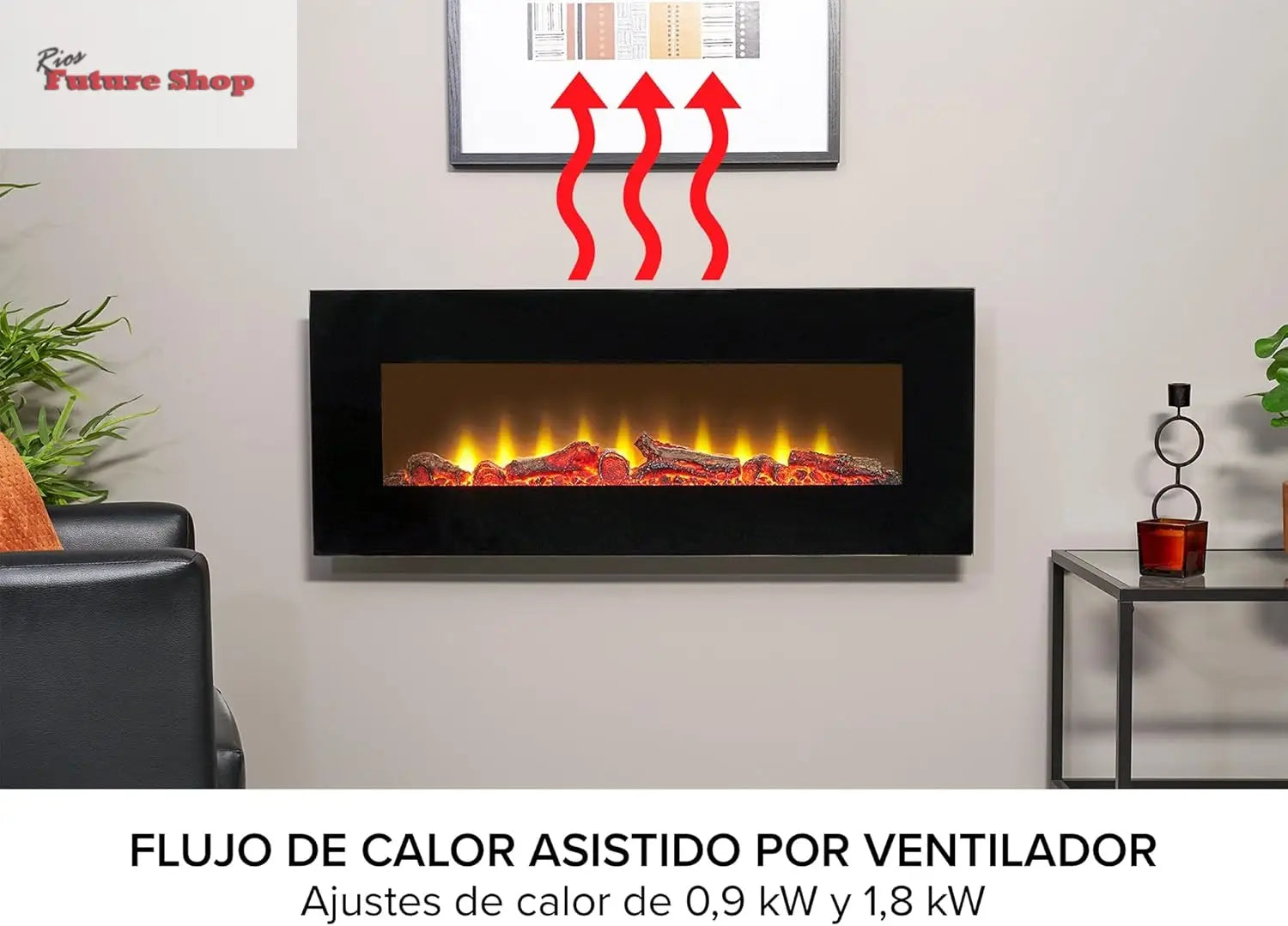 Sureflame WM-9331 - Chimenea eléctrica de pared con mando a distancia (107 cm), color negro - Rios Future Shop