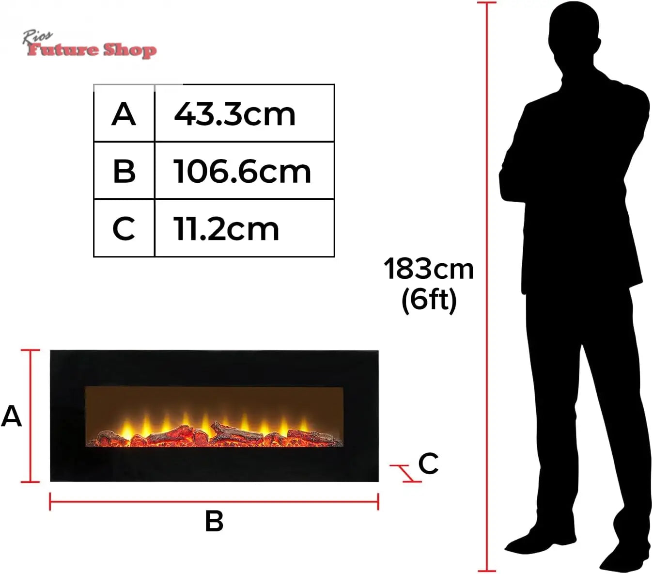 Sureflame WM-9331 - Chimenea eléctrica de pared con mando a distancia (107 cm), color negro - Rios Future Shop