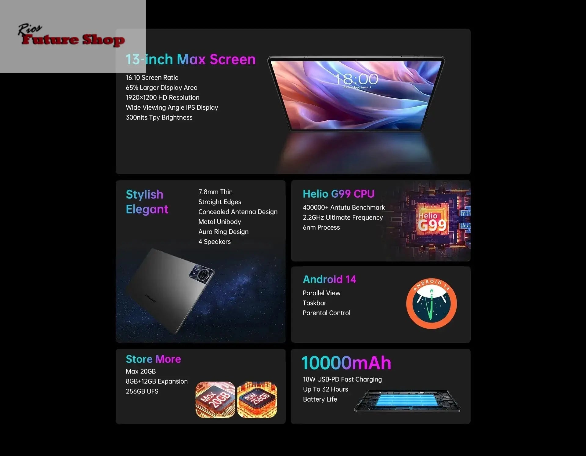 T65 Max 13" HD Display Android 14 Tablet MediaTek Rios Future Shop