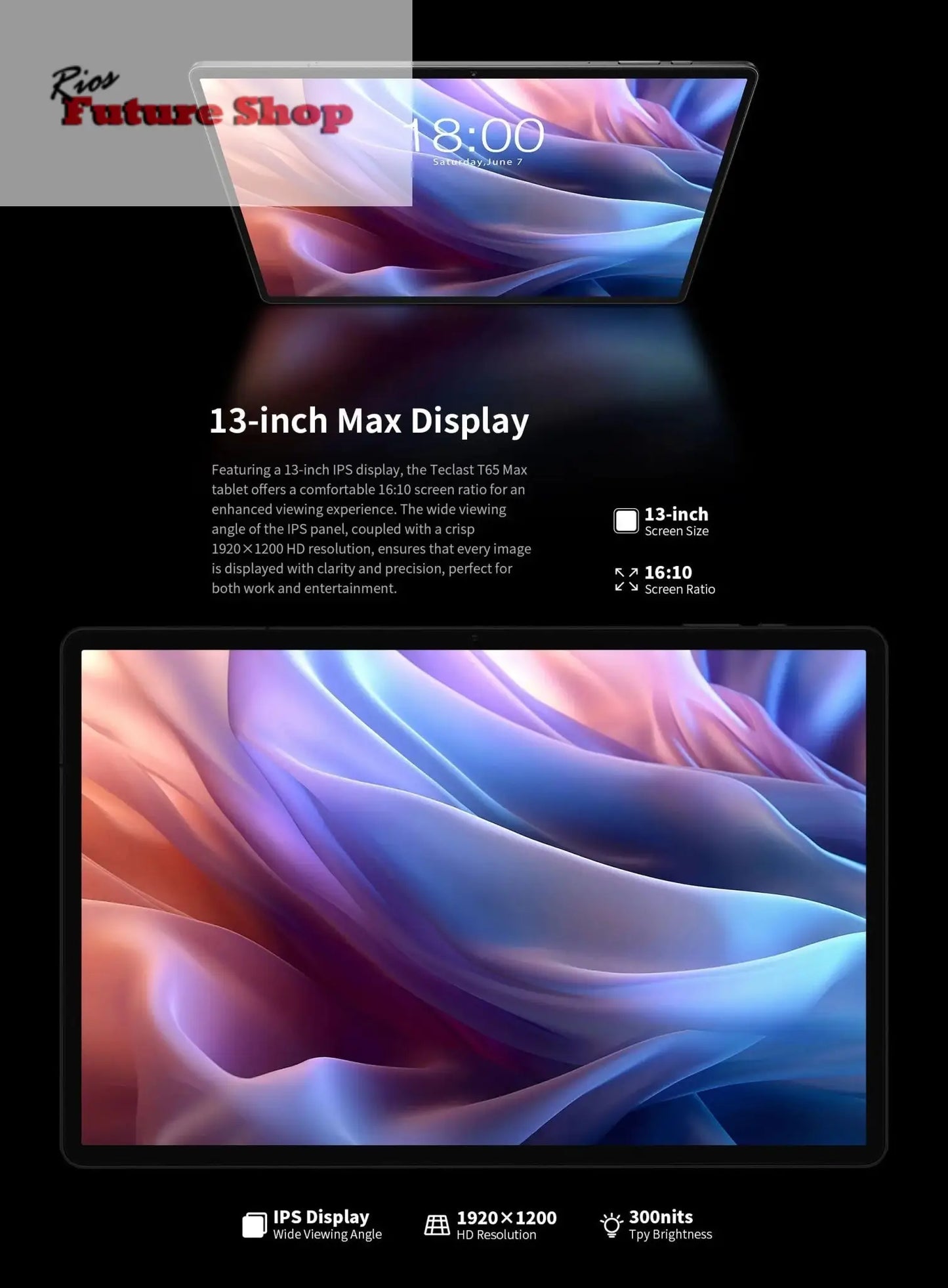 T65 Max 13" HD Display Android 14 Tablet MediaTek Rios Future Shop