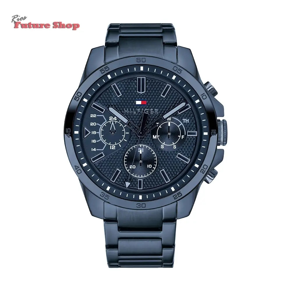 Tommy Hilfiger Relógio analógico multifuncional de quartzo para homens com correia de silicone, aço inoxidável ou couro, subesferas para dia e data, resistente à água até 5ATM. - Rios Future Shop