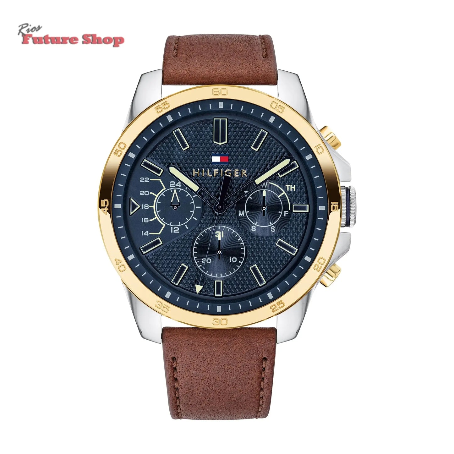 Tommy Hilfiger Relógio analógico multifuncional de quartzo para homens com correia de silicone, aço inoxidável ou couro, subesferas para dia e data, resistente à água até 5ATM. - Rios Future Shop