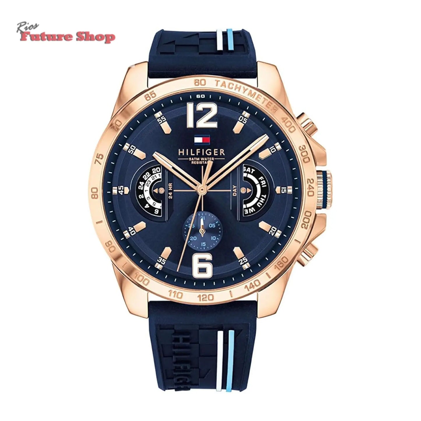 Tommy Hilfiger Relógio analógico multifuncional de quartzo para homens com correia de silicone, aço inoxidável ou couro, subesferas para dia e data, resistente à água até 5ATM. - Rios Future Shop