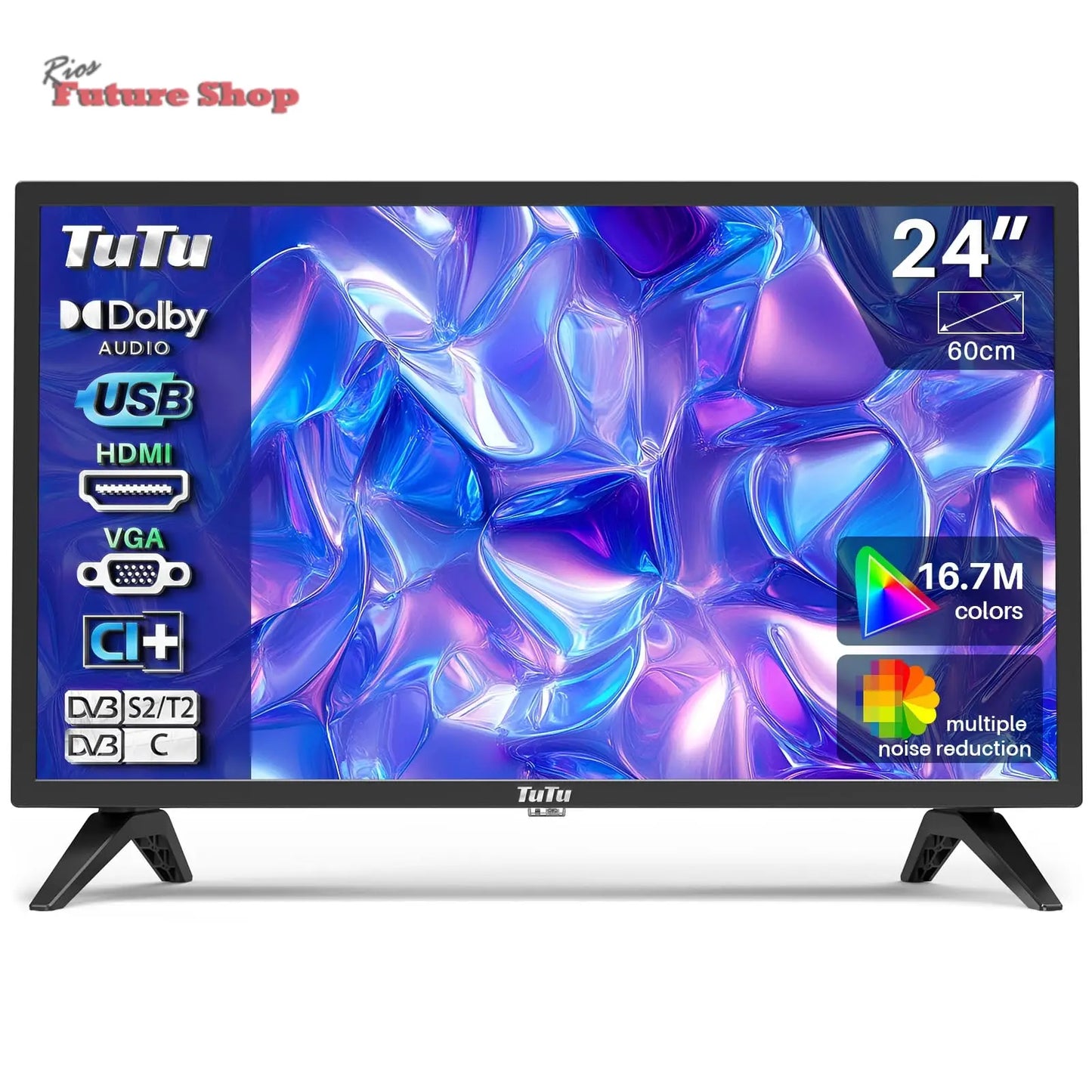 TuTu Televisores LED HD de 32 polegadas sem moldura TV com sintonizador digital DVB-T/T2-C-S/S2, HDMI, USB gravador leitor, modo de hotel, peana central (TUB32HN1NC, 2024) - Rios Future Shop