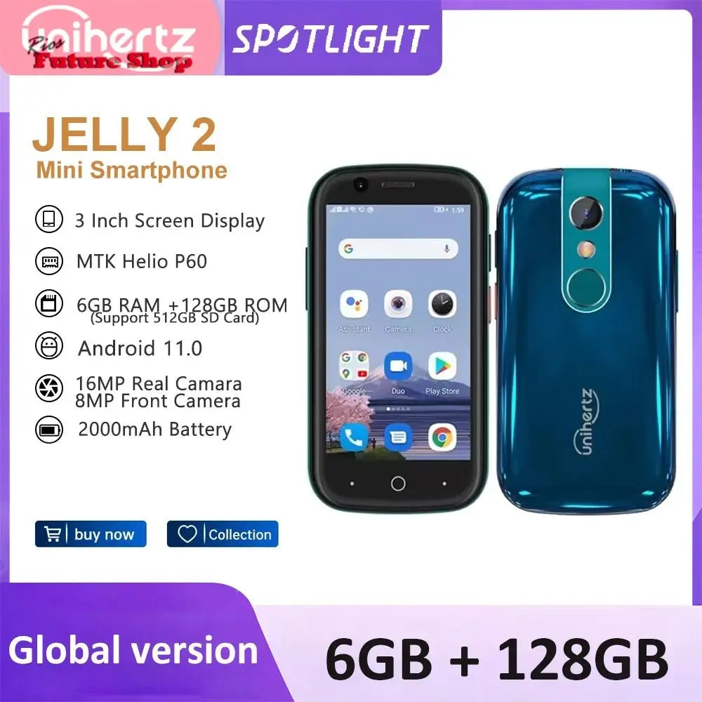 Unihertz Jelly 2 4 inch Mini Smartphone Android 11 Helio P60 Octa Core Unlocked 6GB 128GB NFC Cellphone 16MP Infrared Phone - Rios Future Shop