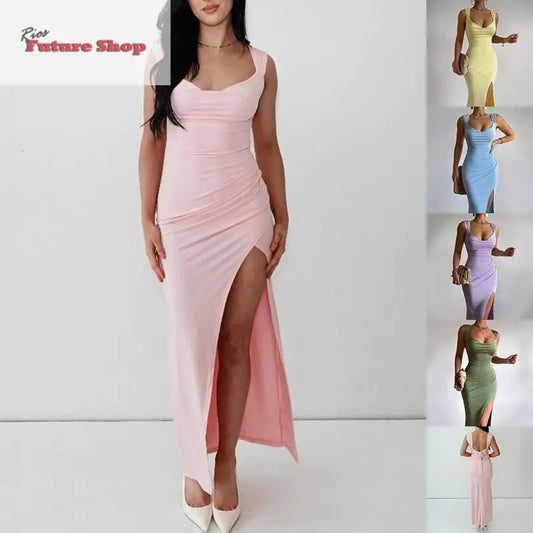 Vestido fino sem mangas com fenda e design Italiano - Rios Future Shop