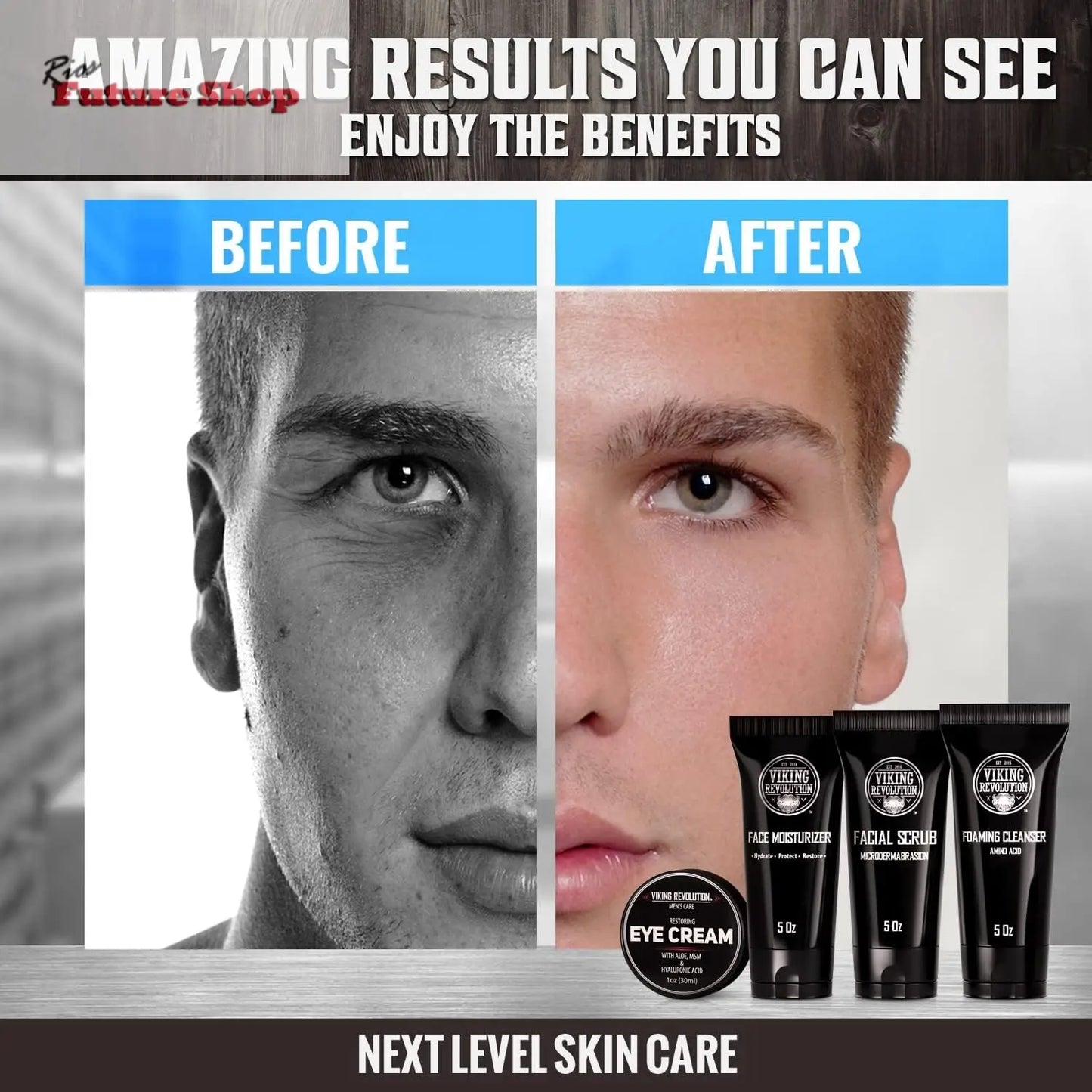 Viking Revolution - Kit de cuidados com a pele para homens - Skin Care homem - presente para homem - inclui creme hidratante, esfoliante facial, espuma de limpeza (142 g) e creme para os olhos (29 g) - Rios Future Shop