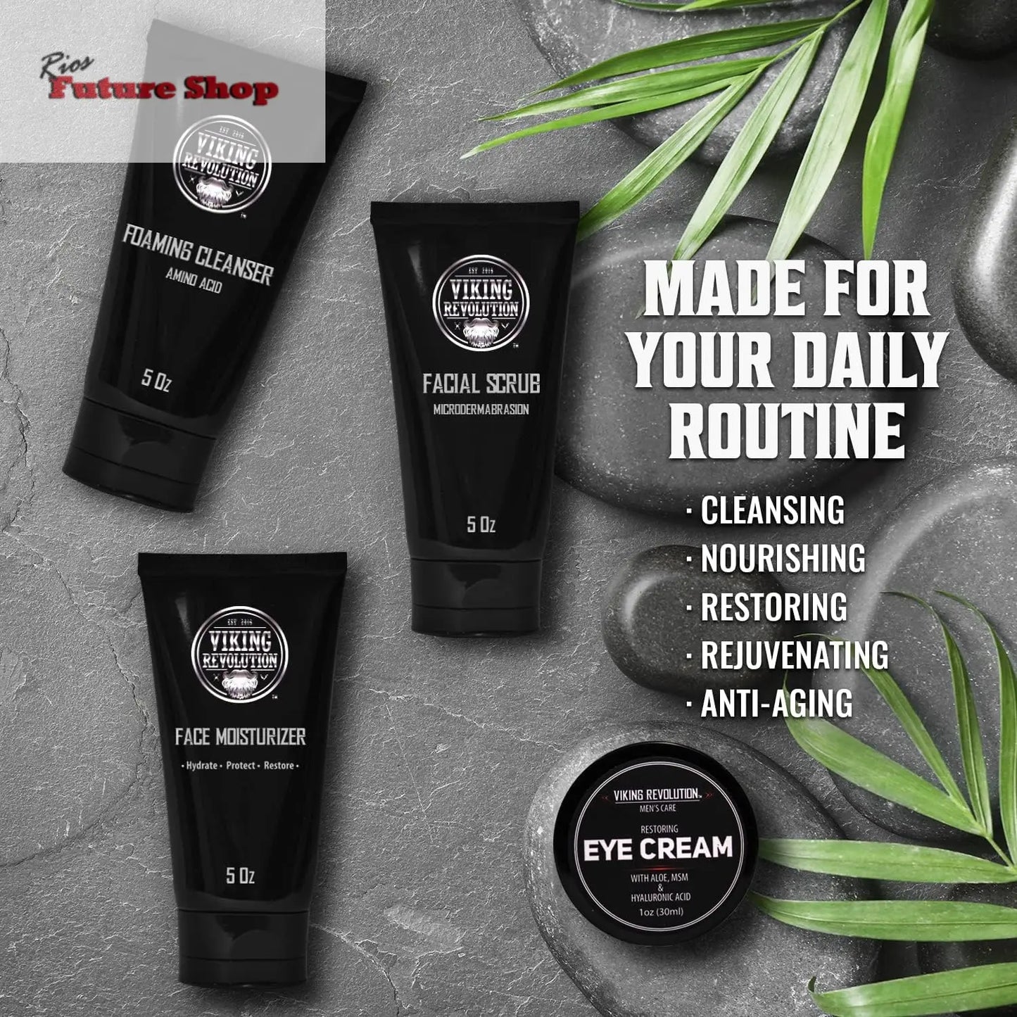 Viking Revolution - Kit de cuidados com a pele para homens - Skin Care homem - presente para homem - inclui creme hidratante, esfoliante facial, espuma de limpeza (142 g) e creme para os olhos (29 g) - Rios Future Shop