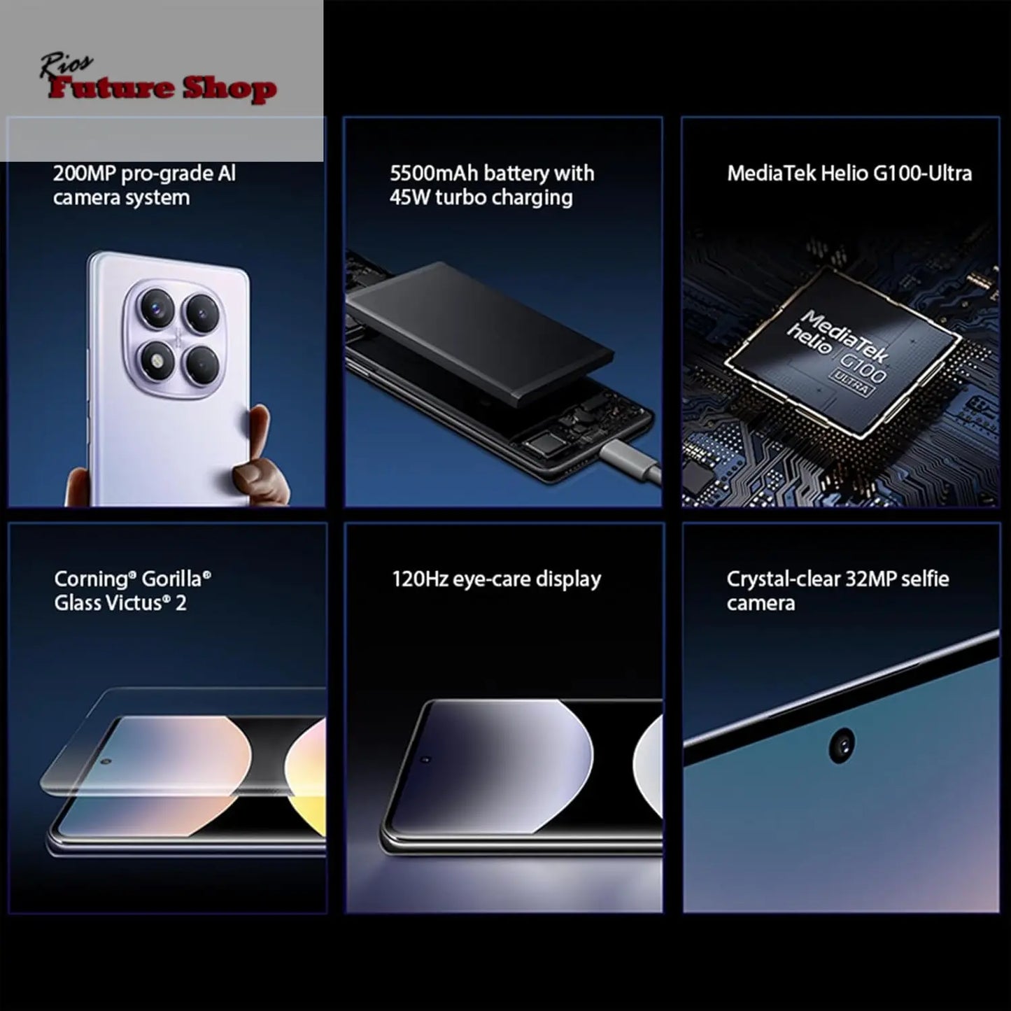 XIAOMI Redmi Note 14 Pro Smartphone de 8+256 GB, ecrã de 6,67" AMOLED FHD+ 120Hz, MediaTek Helio G100-Ultra, câmara de 200 MP, TurboCharge 45W, 5500 mAh, carregador não incluído Indo, roxo (Versão ES) - Rios Future Shop