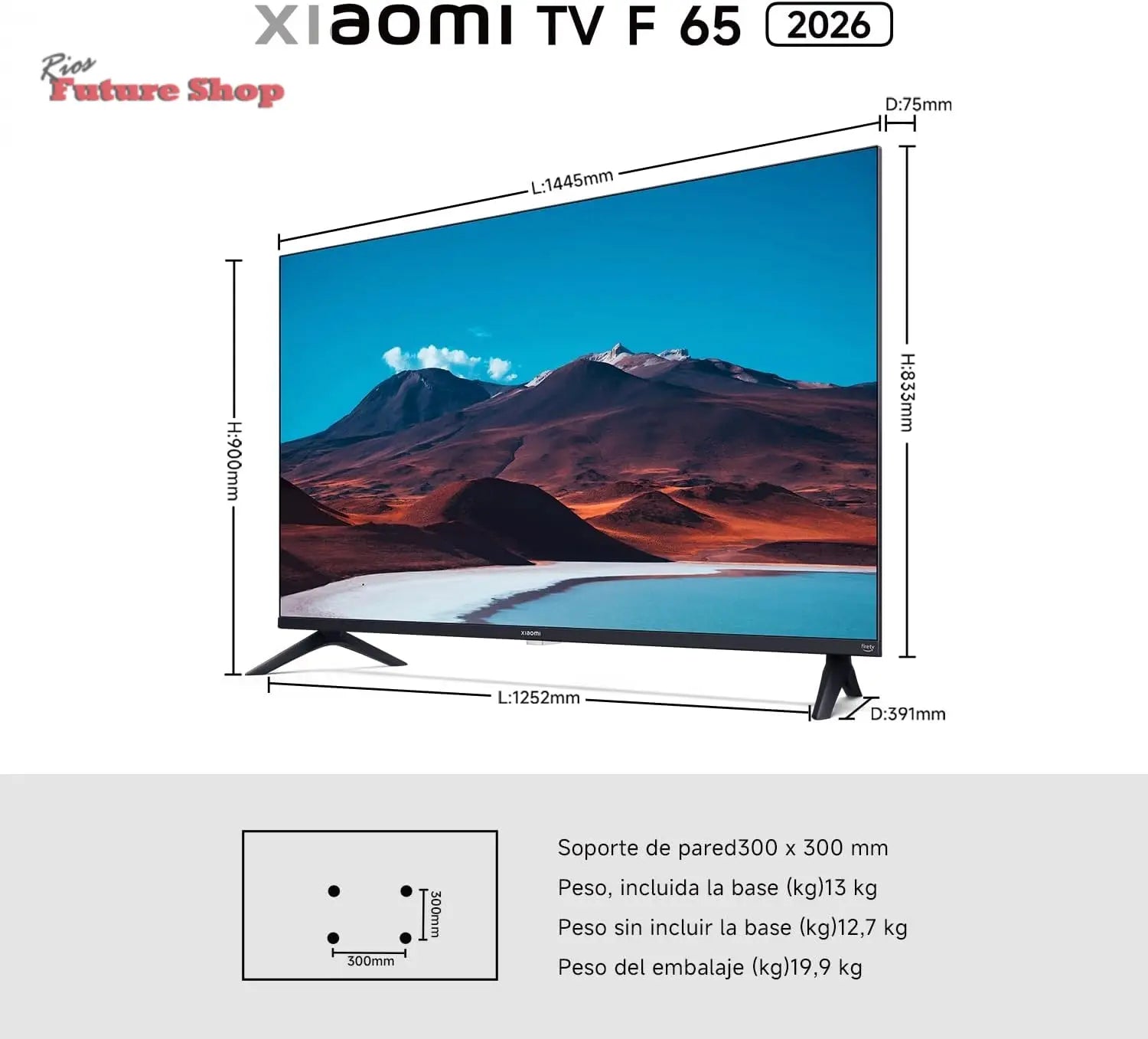 XIAOMI TV F 65, 65 Pulgadas (165 cm), 4K UHD, Smart TV, Fire TV, Control por Voz Alexa, HDR10, MEMC, Modo Game Boost 120Hz,2GB+32GB, Compatible con Apple AirPlay, 2025 - Rios Future Shop