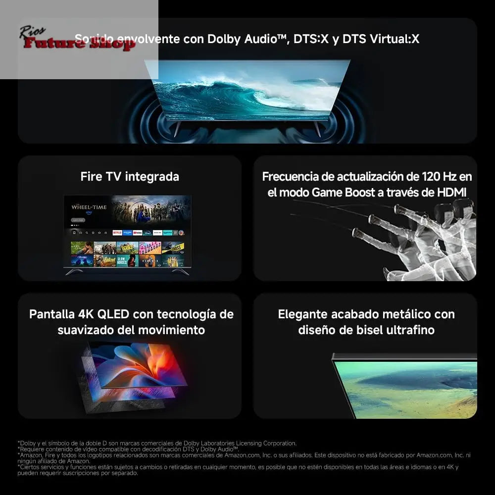 XIAOMI TV F Pro 75, 75 Pulgadas (190 cm), 4K UHD QLED, Smart TV, Fire TV, Control por Voz Alexa, HDR10+, Modo Game Boost 120Hz, MEMC, 2GB+32GB, Compatible con Apple AirPlay, 2025 - Rios Future Shop