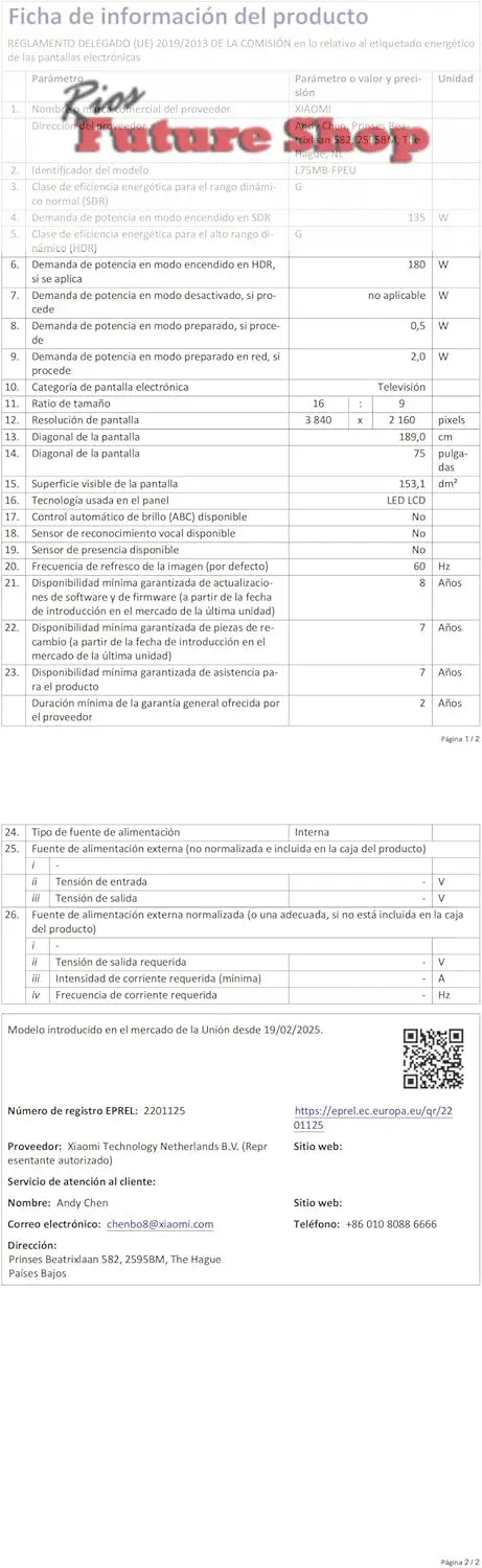 XIAOMI TV F Pro 75, 75 Pulgadas (190 cm), 4K UHD QLED, Smart TV, Fire TV, Control por Voz Alexa, HDR10+, Modo Game Boost 120Hz, MEMC, 2GB+32GB, Compatible con Apple AirPlay, 2025 - Rios Future Shop