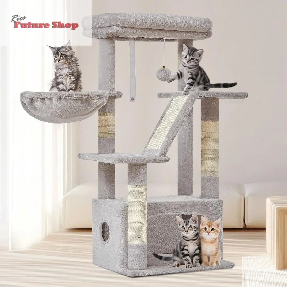 Taoqimiao Árvore Raspador para Gatos, 97cm Árvores de Atividades para Gatos com 1 Plataformas, 1 Cuevas, Cesta, MS029SW Gris Claro