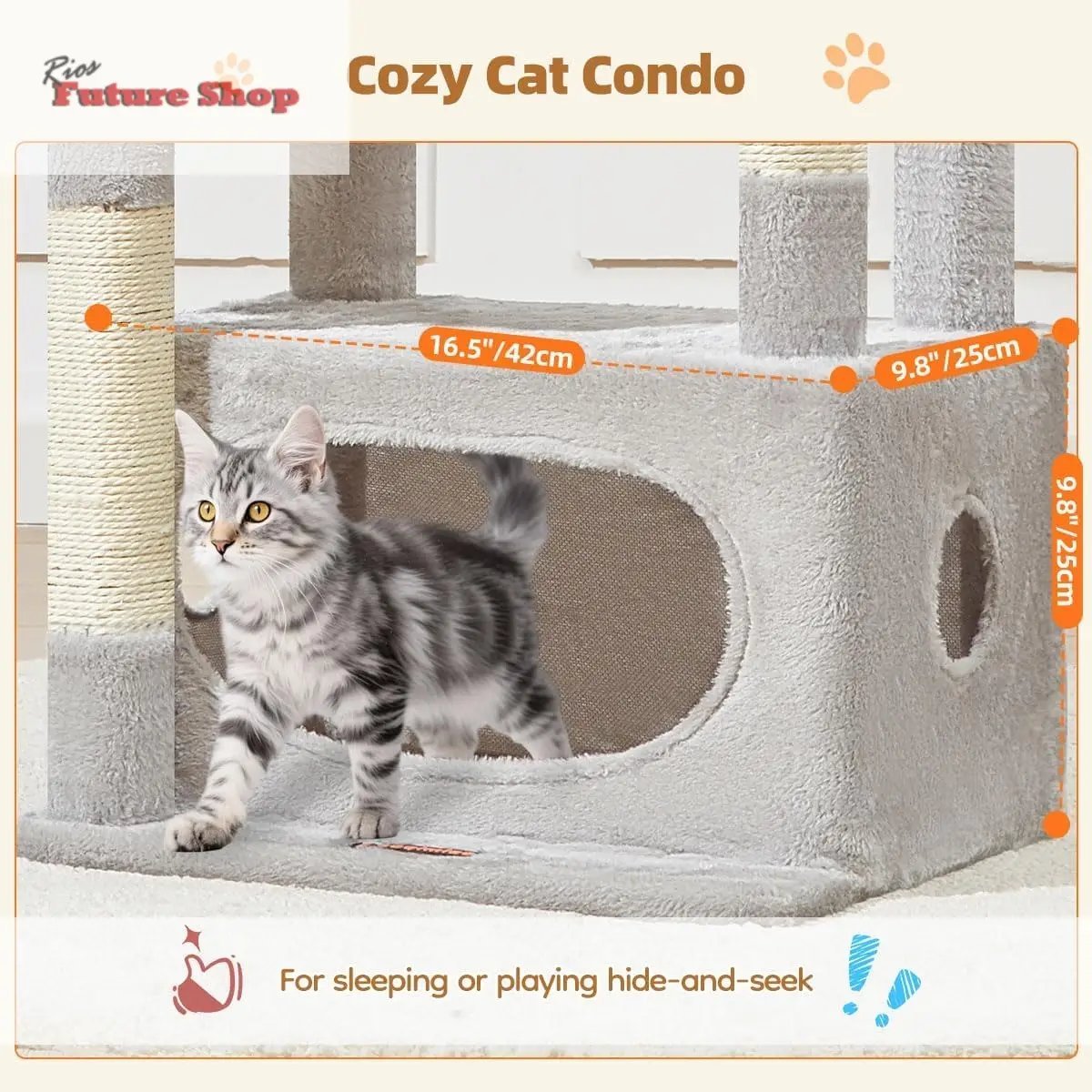 Taoqimiao Árvore Raspador para Gatos, 97cm Árvores de Atividades para Gatos com 1 Plataformas, 1 Cuevas, Cesta, MS029SW Gris Claro