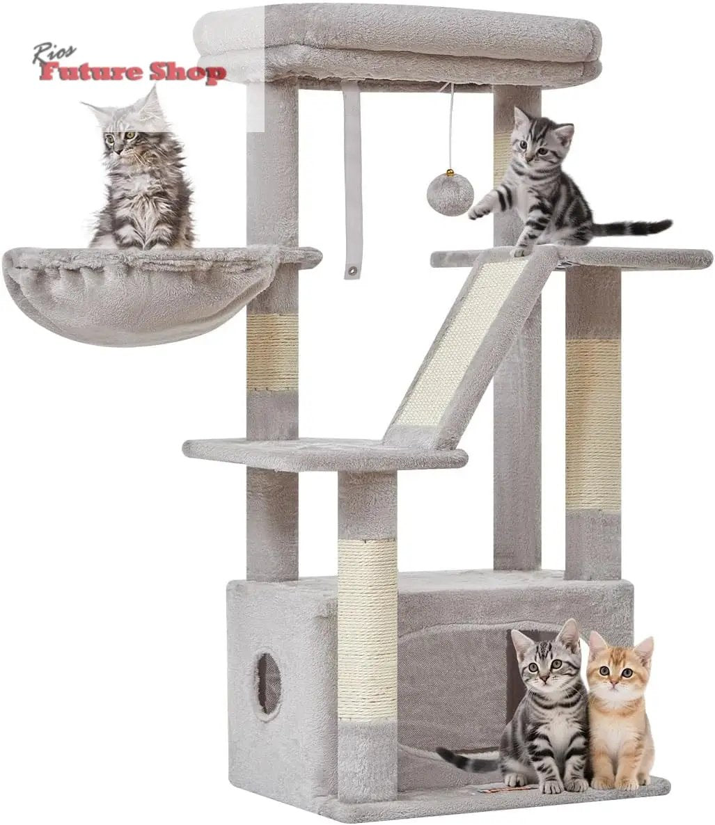Taoqimiao Árvore Raspador para Gatos, 97cm Árvores de Atividades para Gatos com 1 Plataformas, 1 Cuevas, Cesta, MS029SW Gris Claro