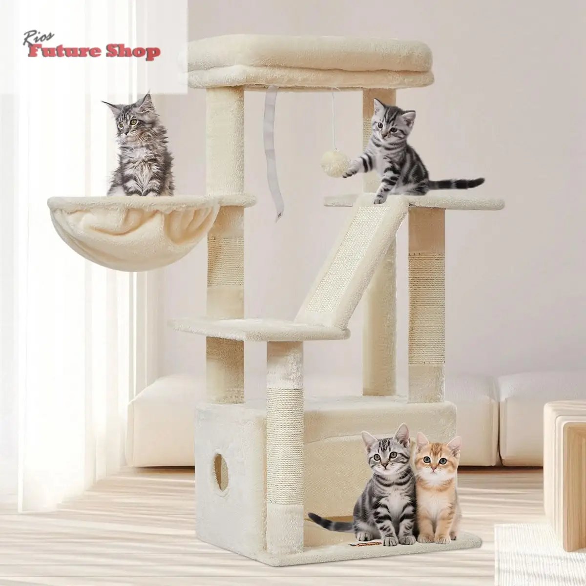 Taoqimiao Árvore Raspador para Gatos, 97cm Árvores de Atividades para Gatos com 1 Plataformas, 1 Cuevas, Cesta, MS029SW Gris Claro