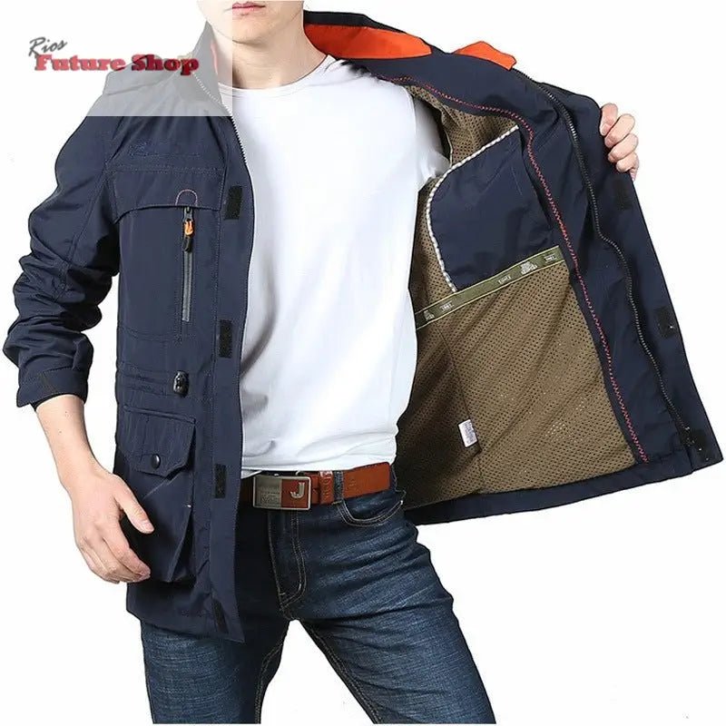 Casaco cross - border masculino de comprimento médio casual ao ar livre com capuz plus size casaco masculino primavera e outono - Rios Future Shop