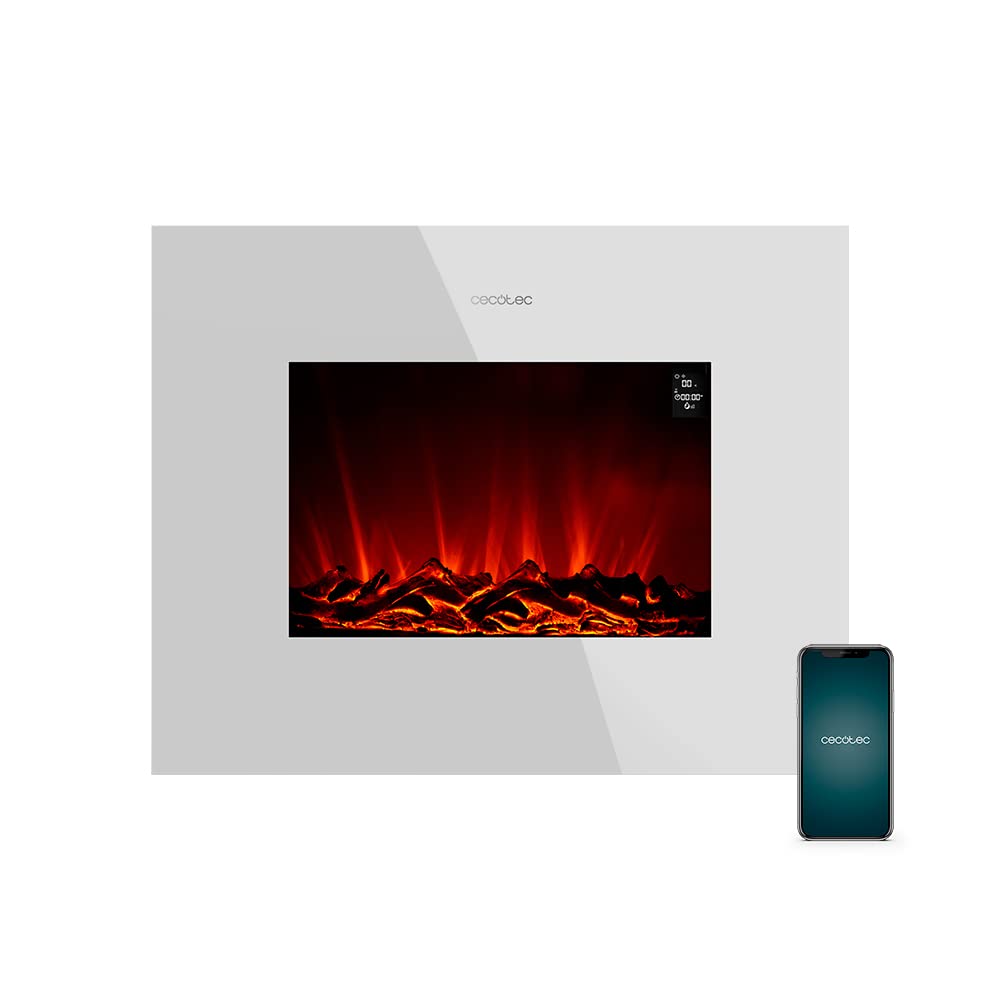 Cecotec Chimenea Eléctrica Ready Warm 2700 Design Flames White. 2000 W, Tamaño 26", 2 Niveles de Potencia, Soporte de pie, Mando a Distancia, Temporizador, 25 m2