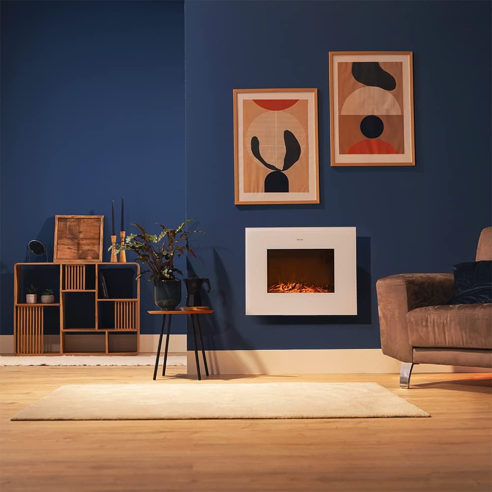 Cecotec Chimenea Eléctrica Ready Warm 2700 Design Flames White. 2000 W, Tamaño 26", 2 Niveles de Potencia, Soporte de pie, Mando a Distancia, Temporizador, 25 m2