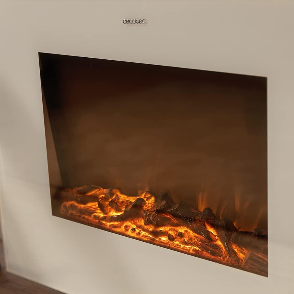 Cecotec Chimenea Eléctrica Ready Warm 2700 Design Flames White. 2000 W, Tamaño 26", 2 Niveles de Potencia, Soporte de pie, Mando a Distancia, Temporizador, 25 m2