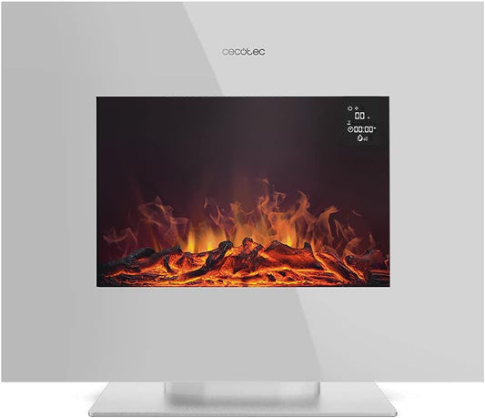 Cecotec Chimenea Eléctrica Ready Warm 2700 Design Flames White. 2000 W, Tamaño 26", 2 Niveles de Potencia, Soporte de pie, Mando a Distancia, Temporizador, 25 m2