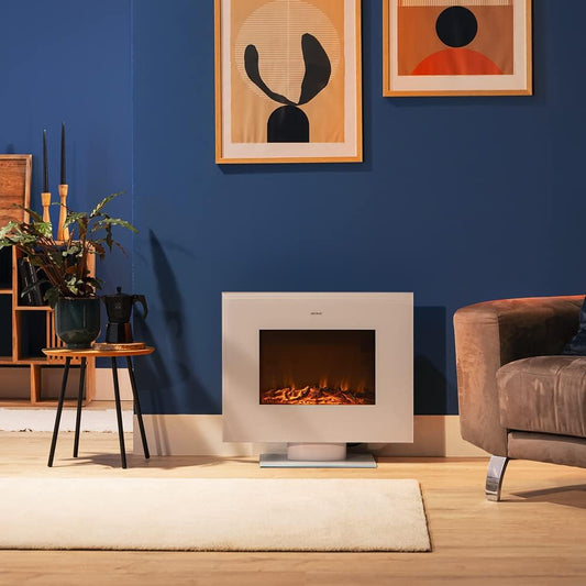 Cecotec Chimenea Eléctrica Ready Warm 2700 Design Flames White. 2000 W, Tamaño 26", 2 Niveles de Potencia, Soporte de pie, Mando a Distancia, Temporizador, 25 m2