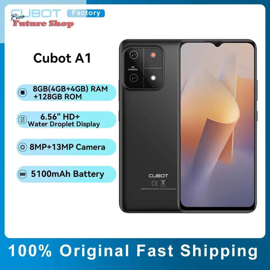 Cubot A1 Smartphone 6.56" HD+Screen 8GB(4GB+4GB)RAM 128GB ROM Octa core Android 13 5100mAh Battery Face ID 13MP Camera Cellphone - Rios Future Shop