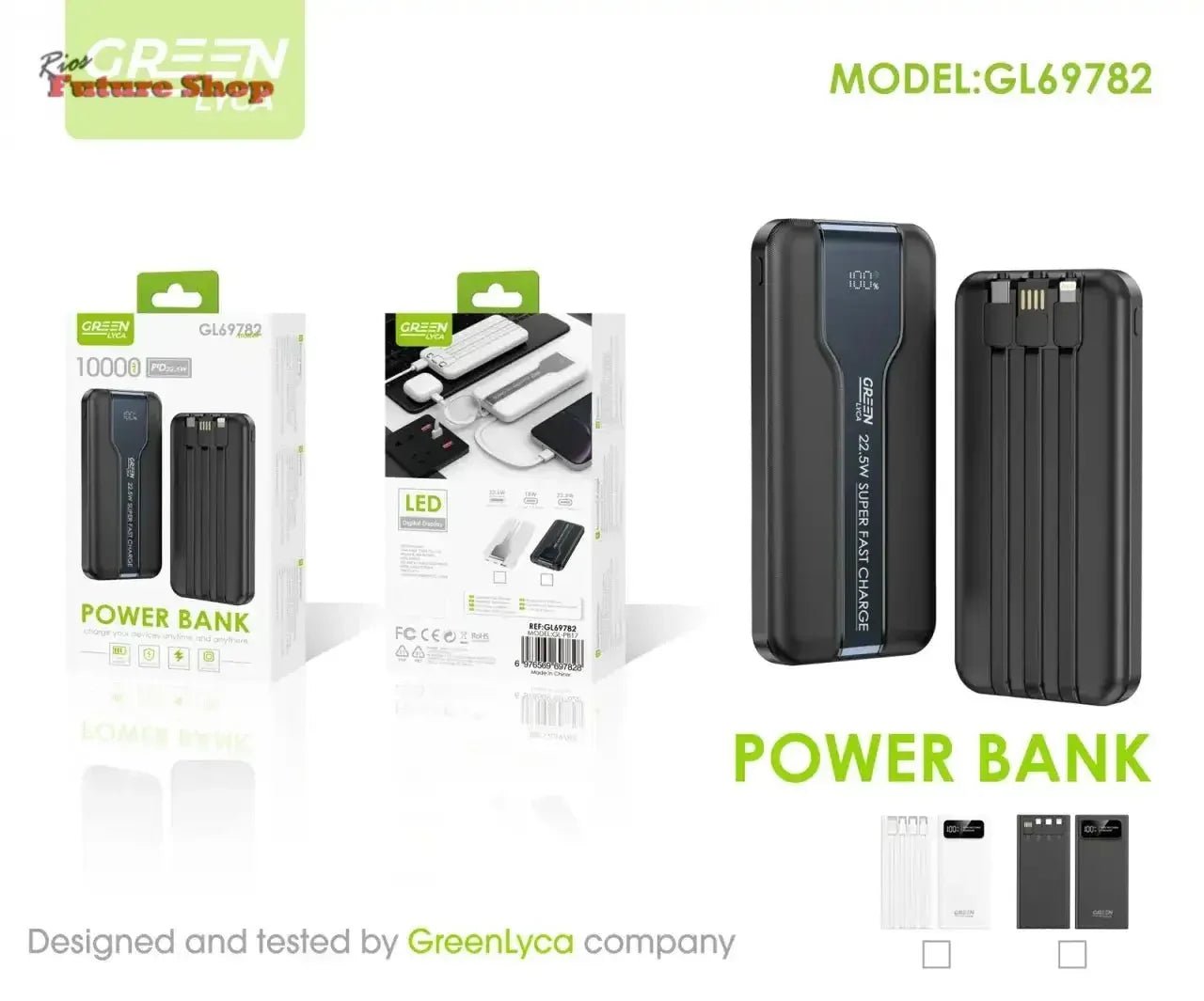 Fonte de Alimentação con Ecrã Digital + Cable – 10,000mAh de Carga Rápida y Precisa - Rios Future Shop