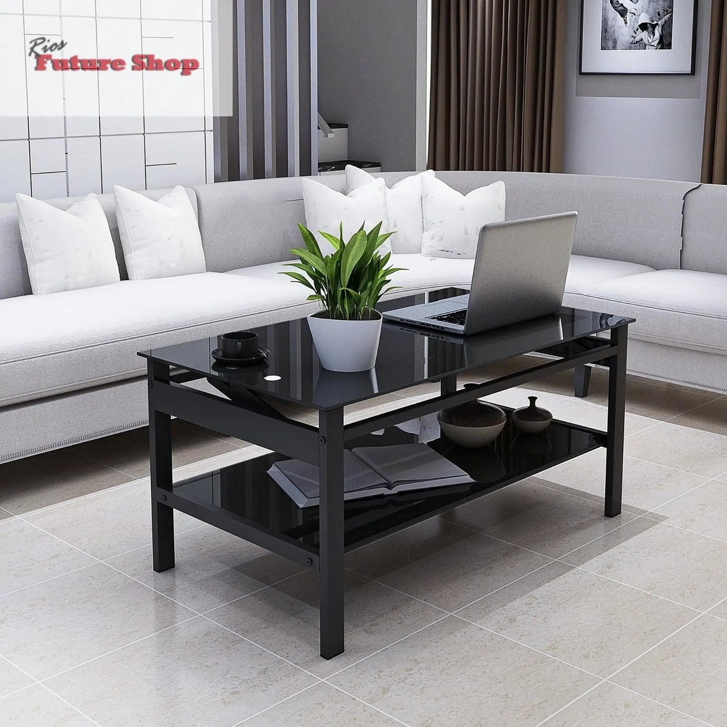 glass-lift-top-coffee-table-2-layer-tempered-glass-modern-simple-black-3089954 - Rios Future Shop